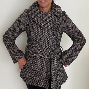 Cowl Neck Pea Coat w/ Bell Sleeves & Belt